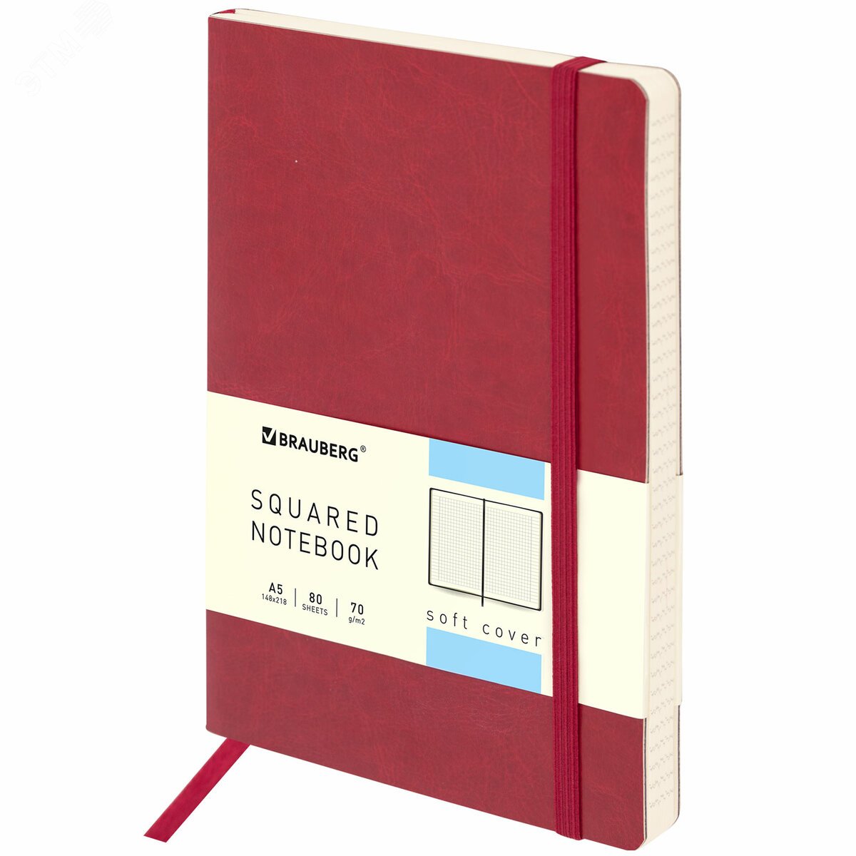 Изображение товара Блокнот А5 148x218мм, BRAUBERG Metropolis Ultra, под кожу, 80л, резинка, клетка, красный, 111018 (шт)