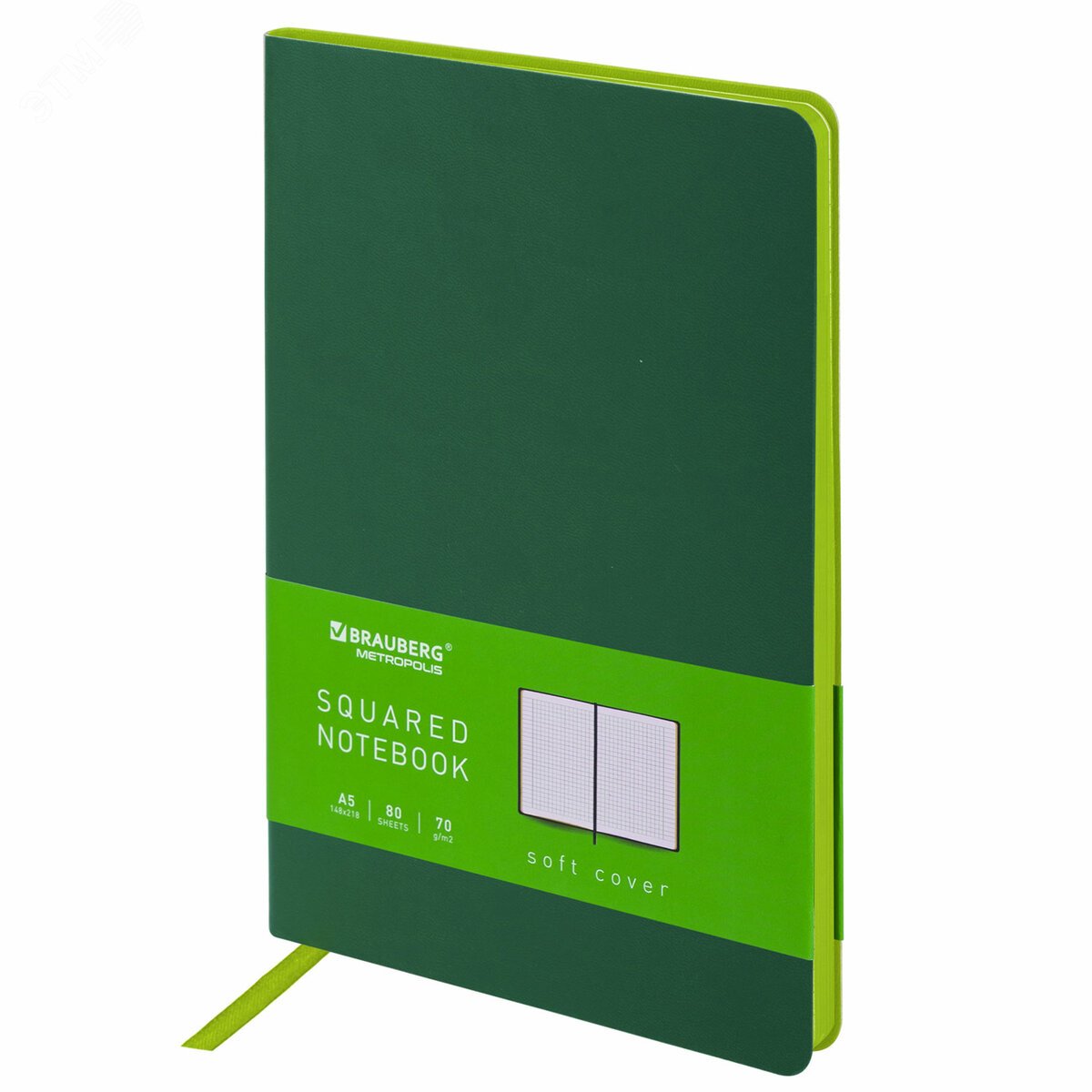 Изображение товара Блокнот А5 148x218мм, BRAUBERG Metropolis Mix, под кожу, 80л, клетка, темно-зеленый, 111037 (шт)