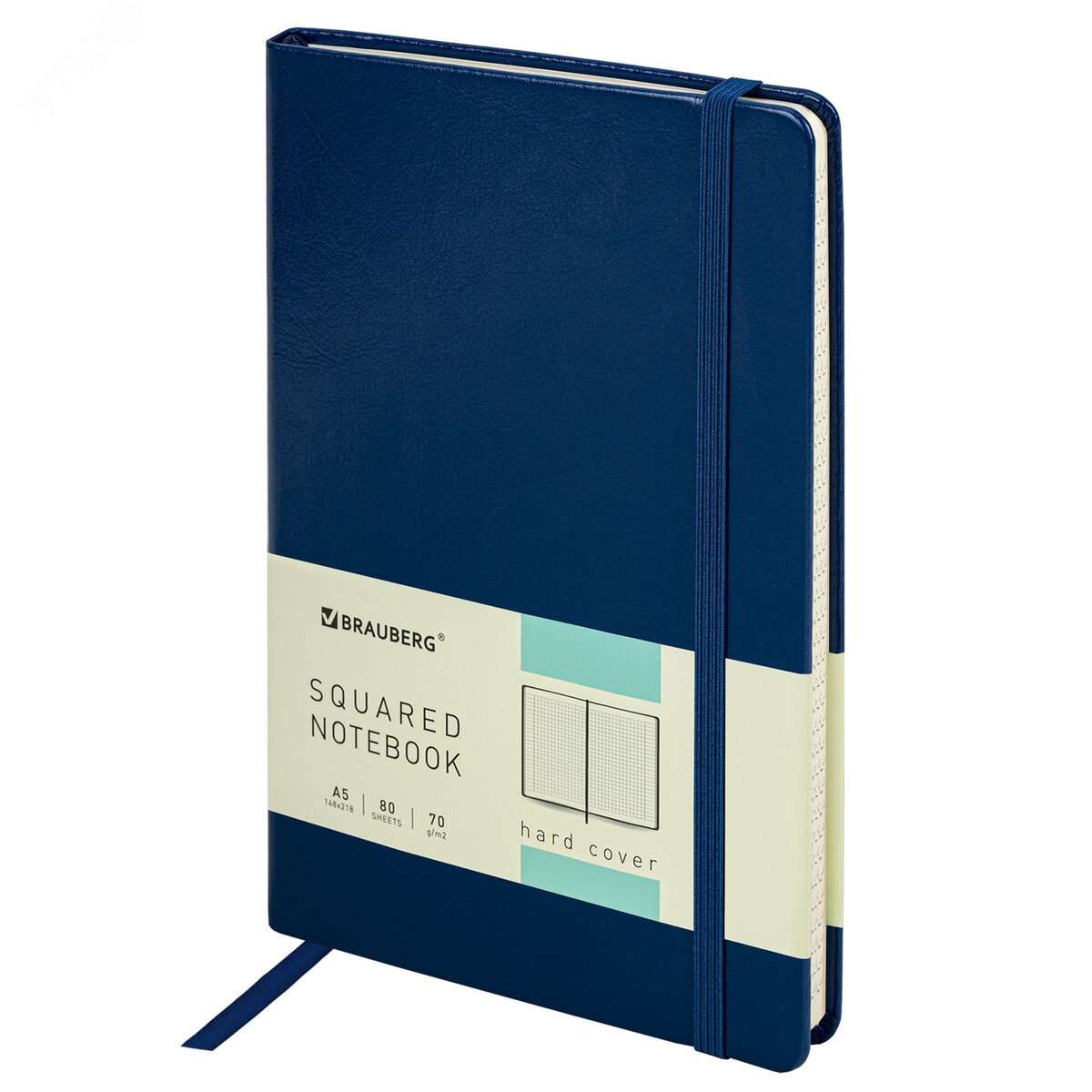 Изображение товара Блокнот А5 148x218мм, BRAUBERG Metropolis Special, под кожу, 80л, резинка, клетка, синий, 111574 (шт)