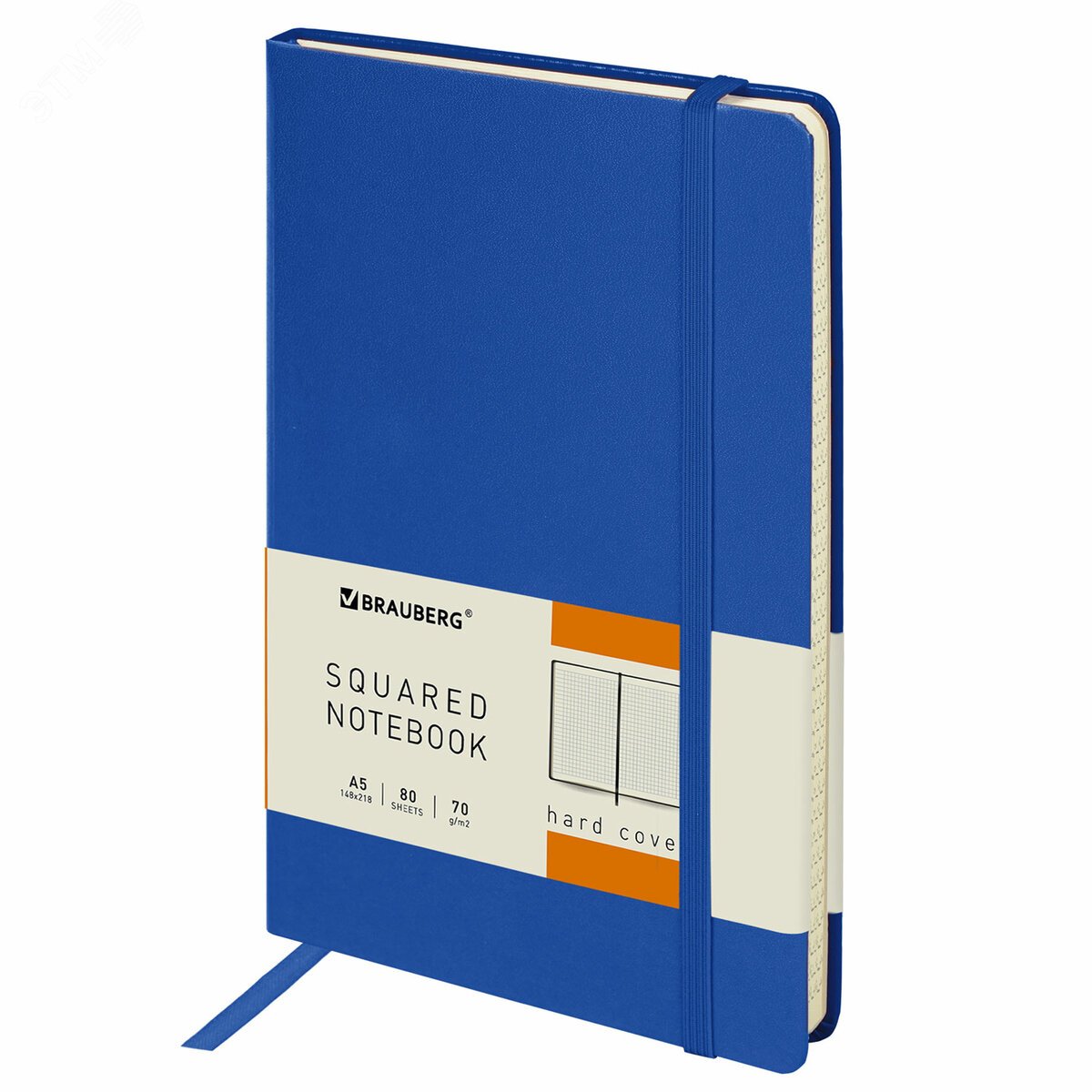Изображение товара Блокнот А5 148x218мм, BRAUBERG Metropolis, балакрон, 80л, резинка, клетка, синий, 111582 (шт)