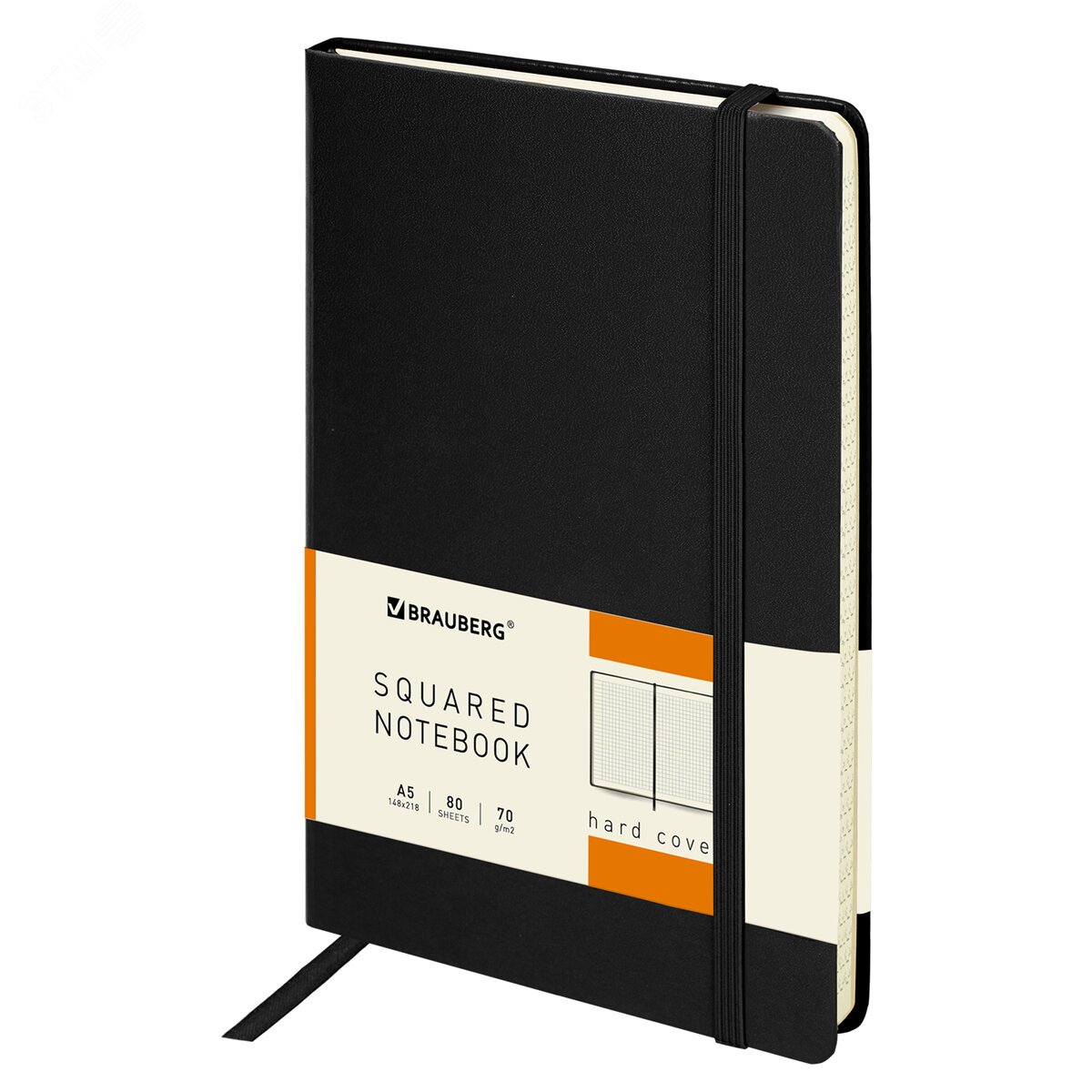 Изображение товара Блокнот А5 148x218мм, BRAUBERG Metropolis, балакрон, 80л, резинка, клетка, черный, 111585 (шт)