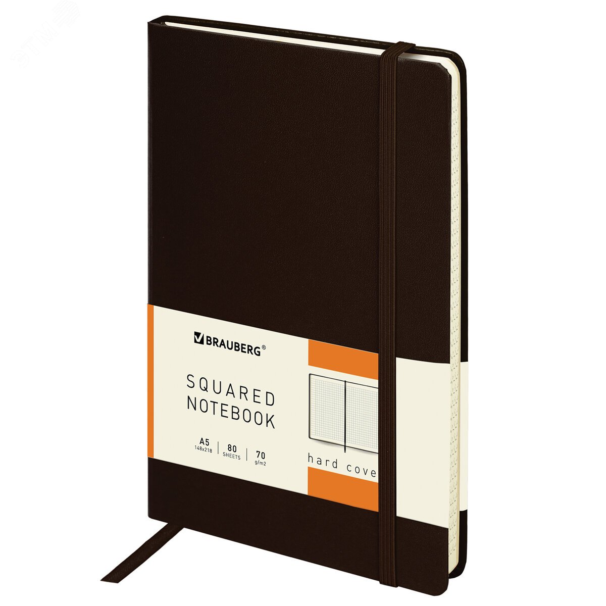 Изображение товара Блокнот А5 148x218мм, BRAUBERG Metropolis, балакрон, 80л, резинка, клетка, коричневый, 111586 (шт)
