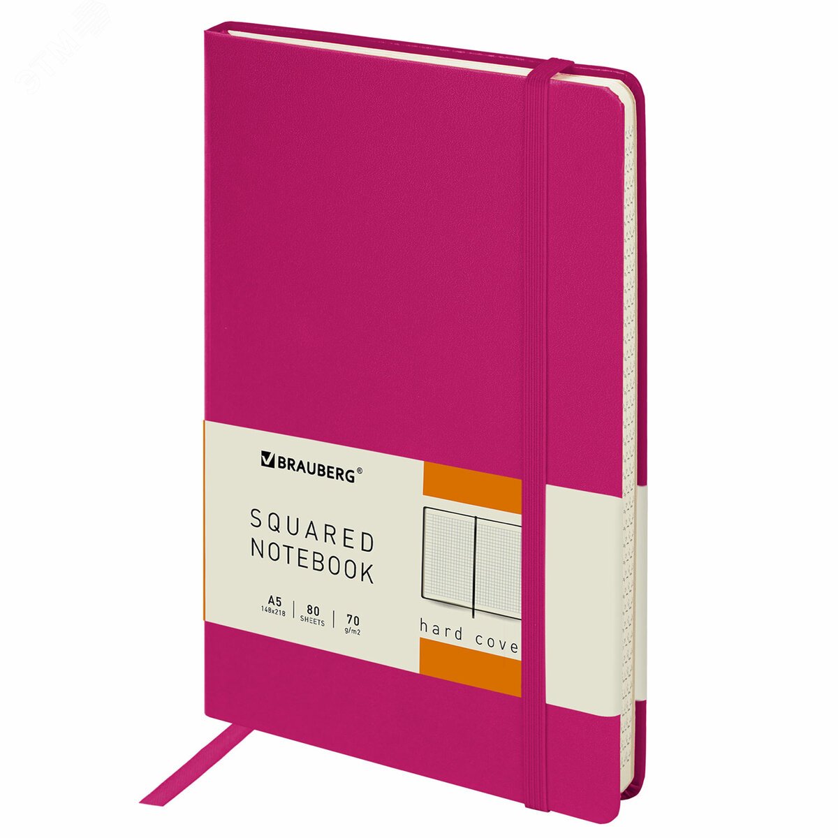 Изображение товара Блокнот А5 148x218мм, BRAUBERG Metropolis, балакрон, 80л, резинка, клетка, фуксия, 111587 (шт)