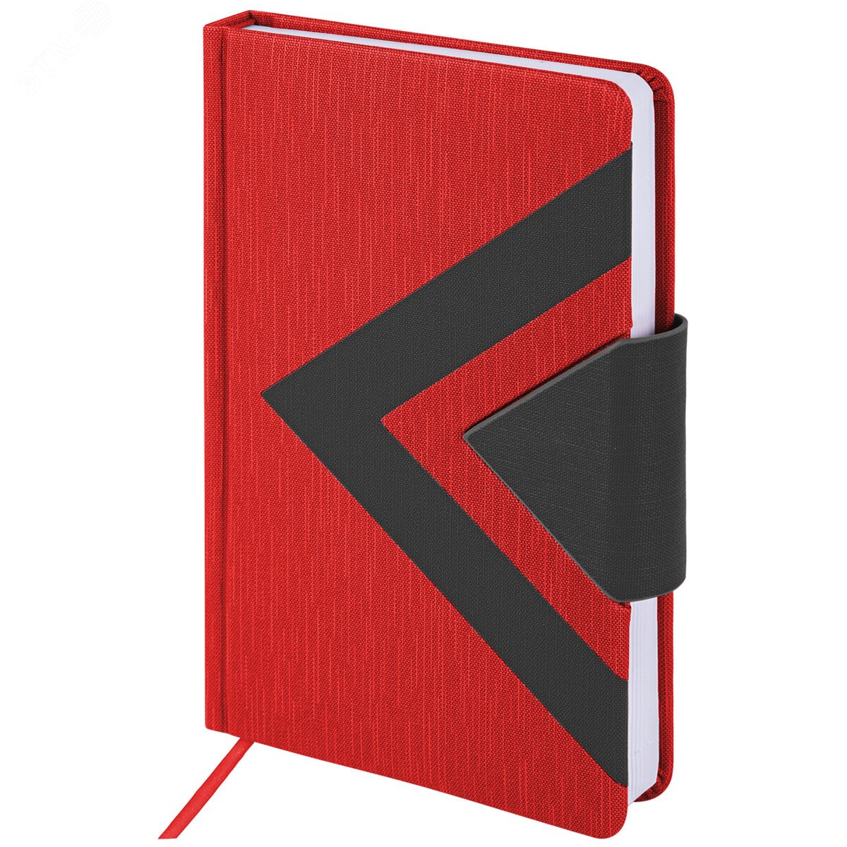 Изображение товара Ежедневник недатированный А5 138x213мм BRAUBERG Waves под кожу, застежка 160л, красный/черный,111874 (шт)