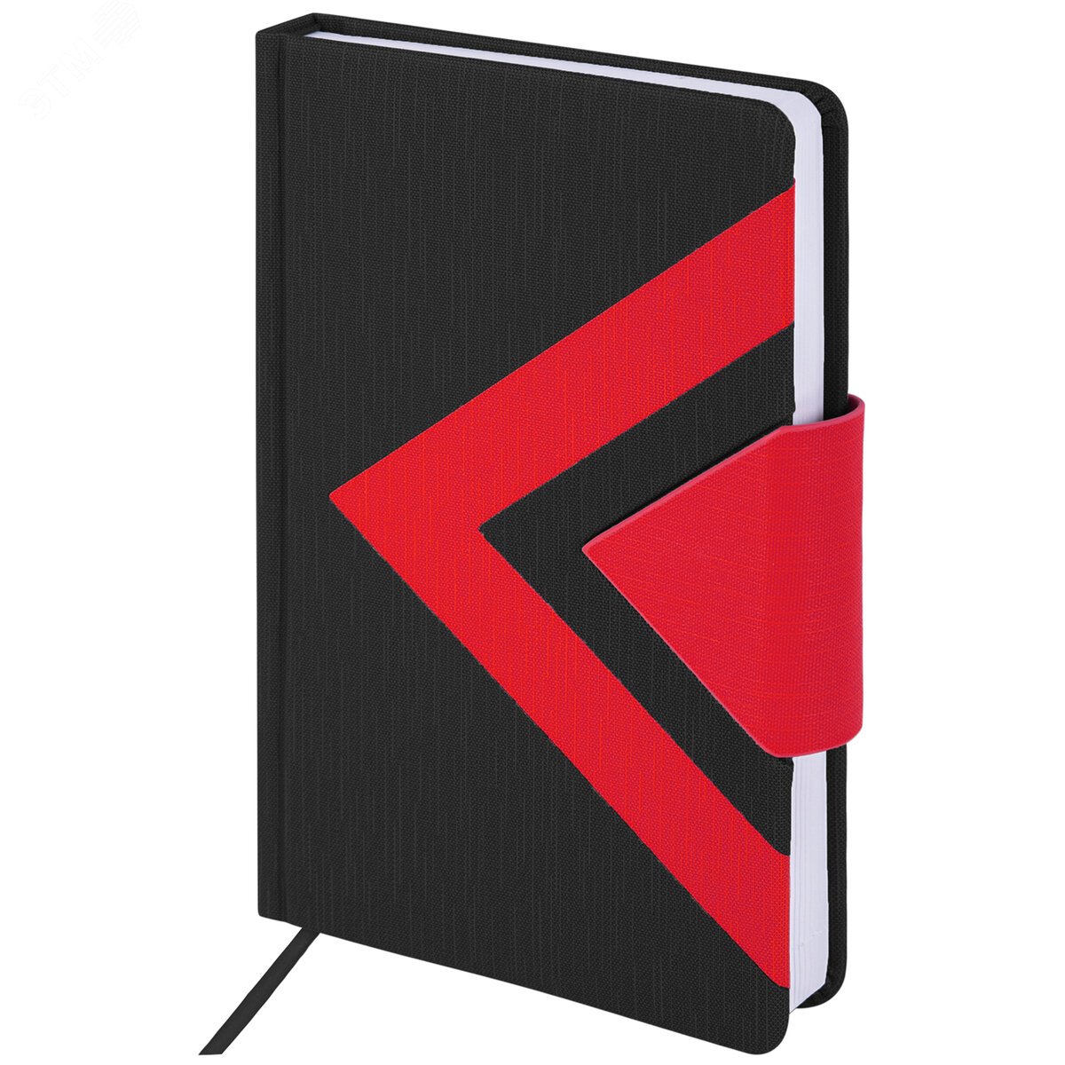 Изображение товара Ежедневник недатированный А5 138x213мм BRAUBERG Waves под кожу, застежка 160л, черный/красный,111876 (шт)