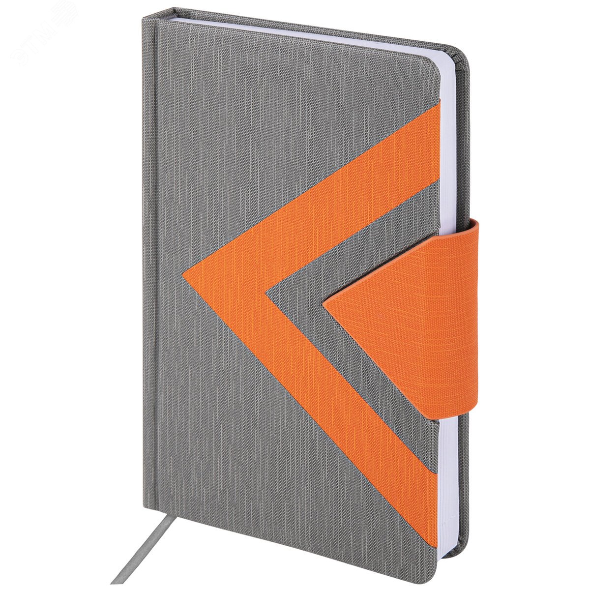 Изображение товара Ежедневник недатированный А5 138x213мм BRAUBERG Waves под кожу, застежка 160л, серый/оранж, 111877 (шт)