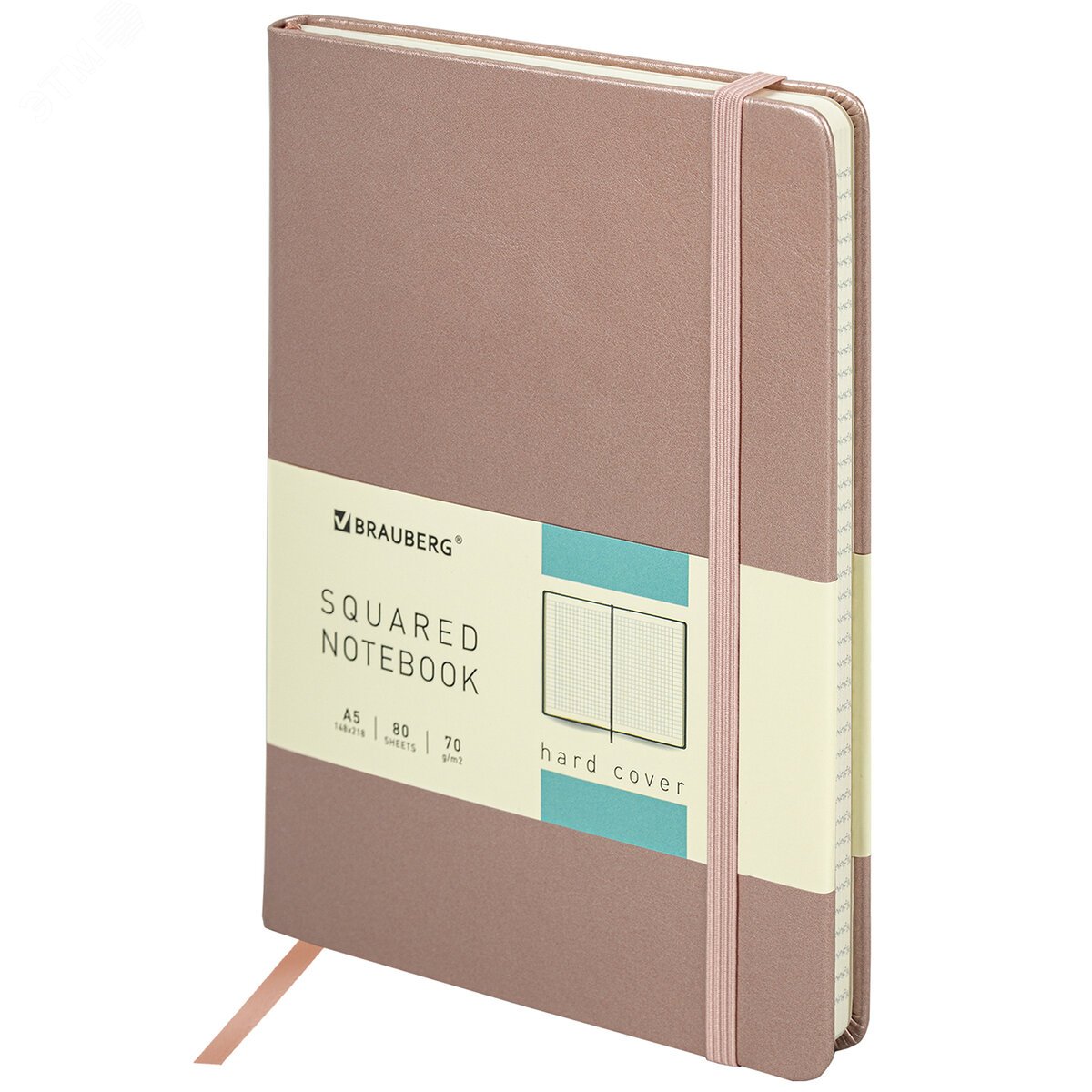 Изображение товара Блокнот А5 148x218мм, BRAUBERG Metropolis Special, под кожу, 80л, резинка, клетка, медный, 113334 (шт)