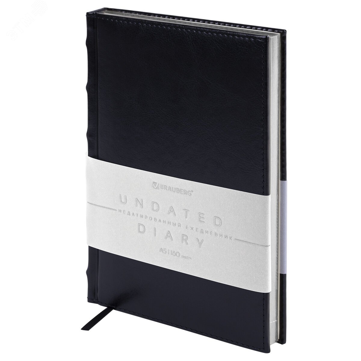 Изображение товара Ежедневник недатированный А5 138х213мм BRAUBERG FLAME под кожу 160л черный, серебряный срез, 113425 (шт)