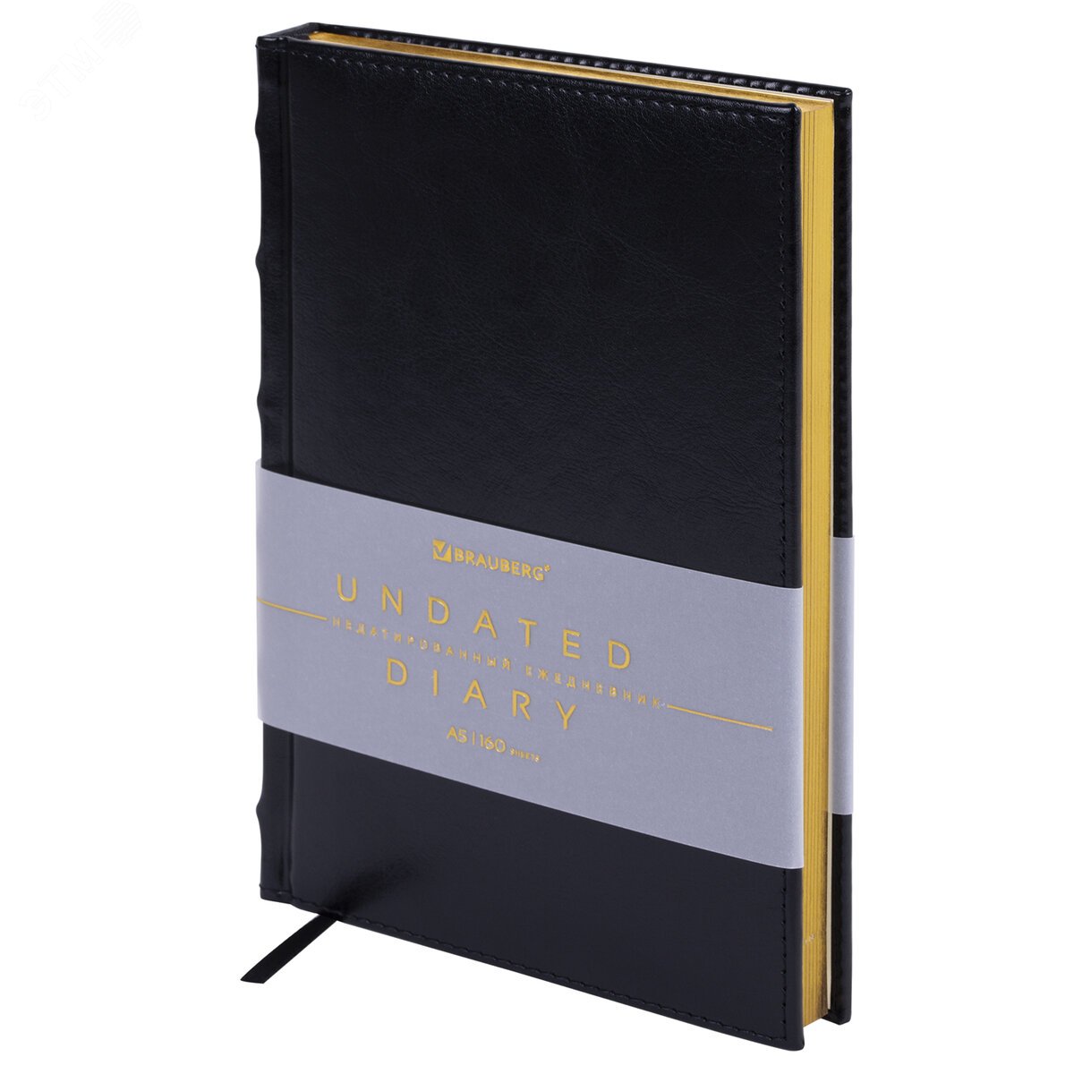 Изображение товара Ежедневник недатированный А5 138х213мм BRAUBERG FLAME под кожу 160л черный, золотой срез, 113426 (шт)