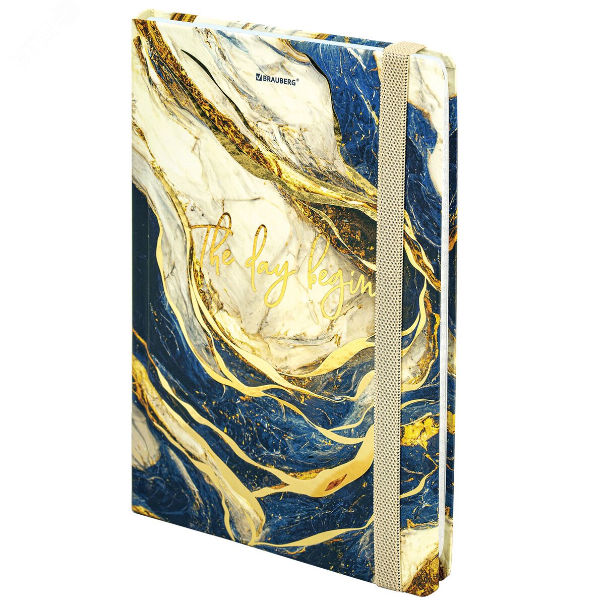 Изображение товара Блокнот с резинкой в клетку 96л А5 светлый Marble твердая обложка