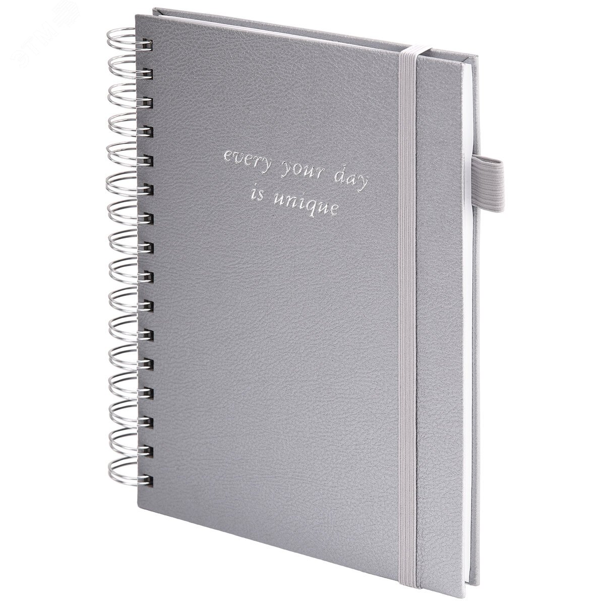 Изображение товара Бизнес-тетрадь на гребне А5 148 х 216 мм Calipso под кожу, резинка, клетка, 80л, серая (шт)