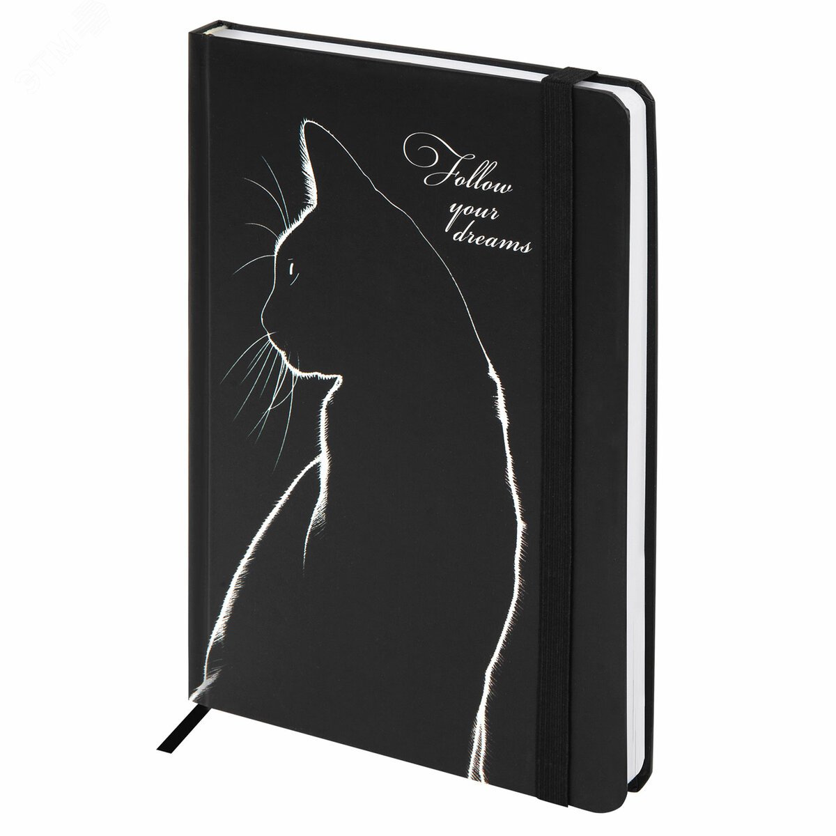 Изображение товара Ежедневник недатированный с резинкой А5 145 х 203 мм, твердый, 160 л, Black cat (шт)