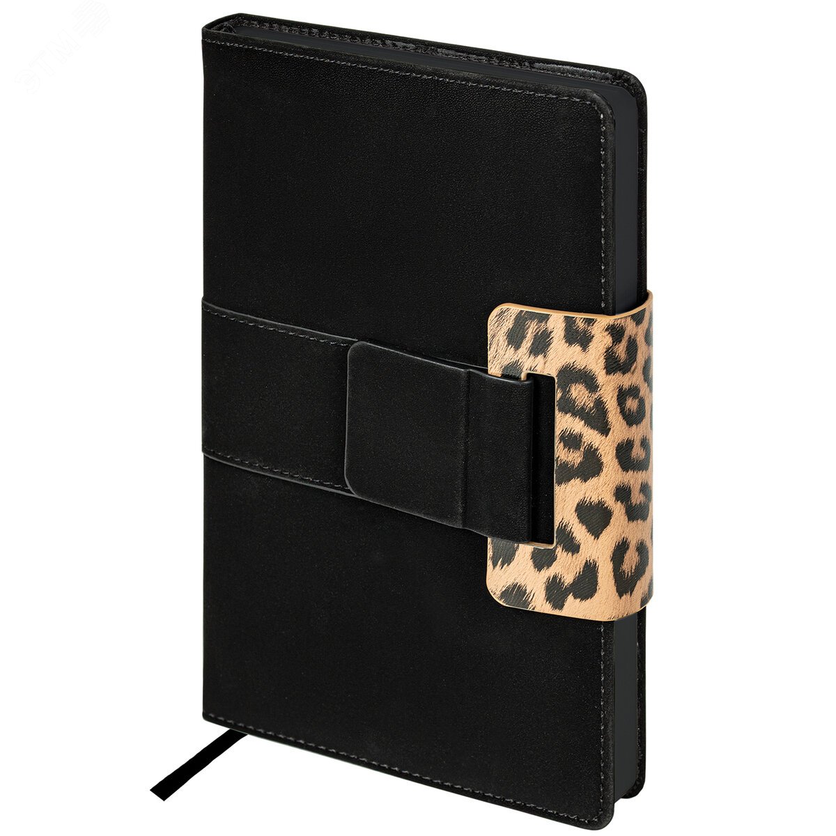 Изображение товара Ежедневник недатированный А5 138 х 213мм, Safari, под кожу, магнит, 160 л, Leopard, черный (шт)