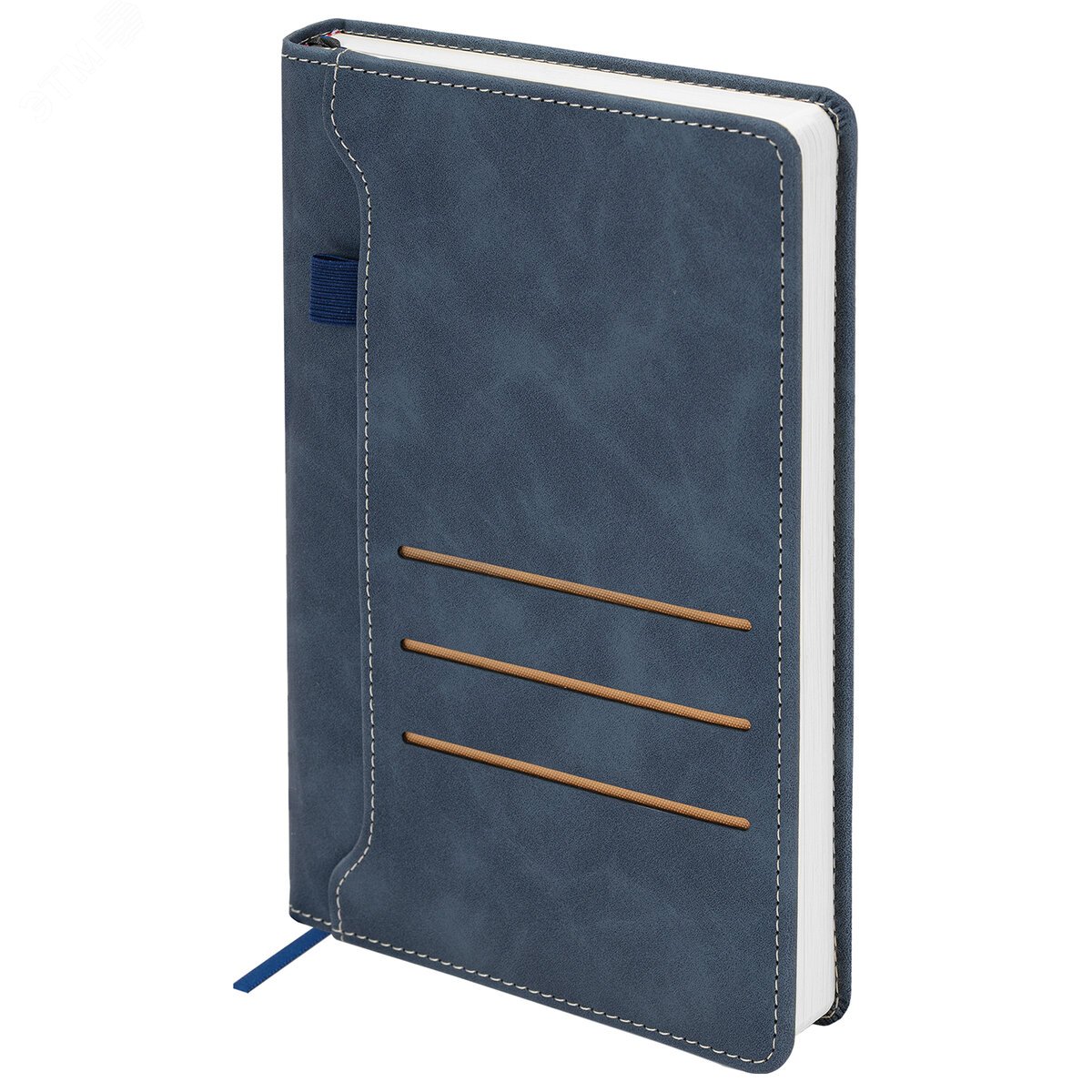 Изображение товара Ежедневник недатированный А5 138 х 213мм Slot, под кожу, держатель, 160 л, синий (шт)
