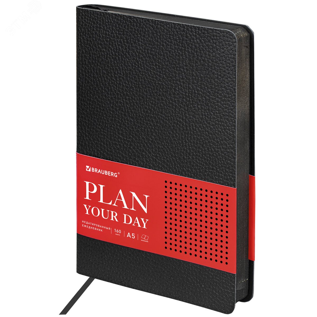 Изображение товара Ежедневник недатированный А5 138х213мм BRAUBERG Stylish под кожу, гибкий 160л, черный, 126224 (шт)