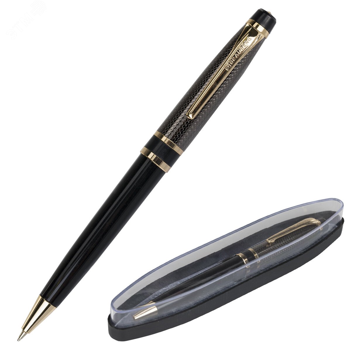 Изображение товара Ручка подарочная шариковая BRAUBERG Sonata, СИНЯЯ, корпус золотистый с черн.,линия 0,5мм, 143483 (шт)