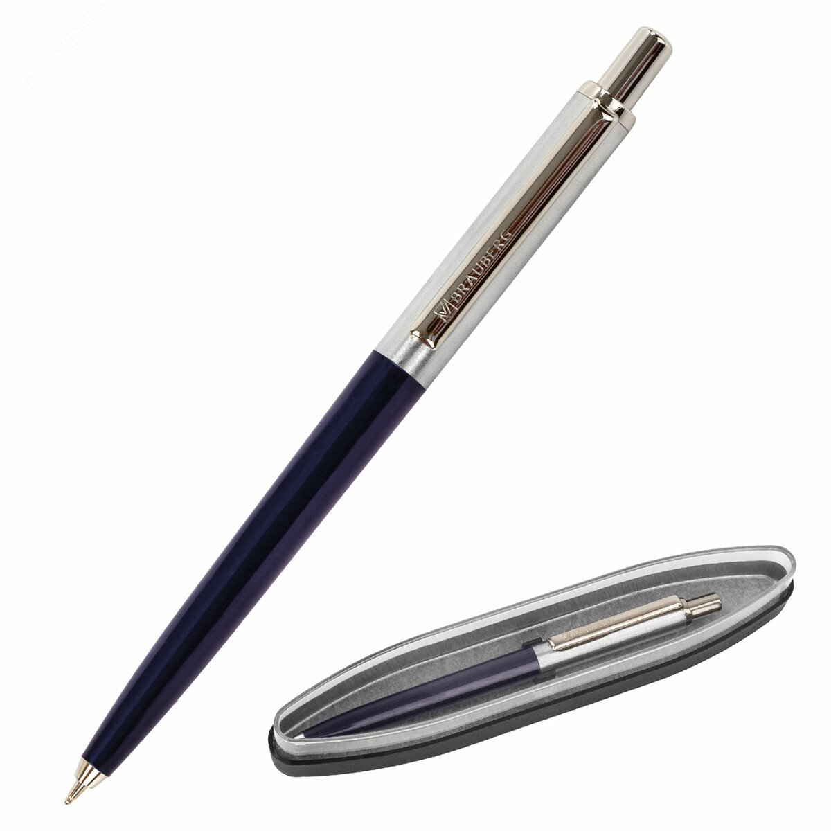 Изображение товара Ручка подарочная шариковая BRAUBERG Soprano, СИНЯЯ, корпус серебристый с синим, 0,5мм, 143484 (шт)