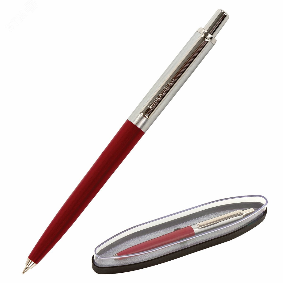 Изображение товара Ручка подарочная шариковая BRAUBERG Soprano, СИНЯЯ, корпус серебристый с бордовым, 0,5мм, 143485 (шт)