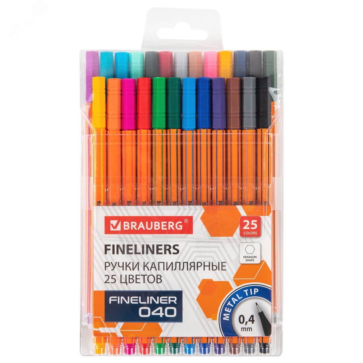 Изображение товара Ручки капиллярные (линеры) 25 ЦВЕТОВ, BRAUBERG ''FINE 040'', шестигранные, линия 0,4 мм, 144145 (шт)
