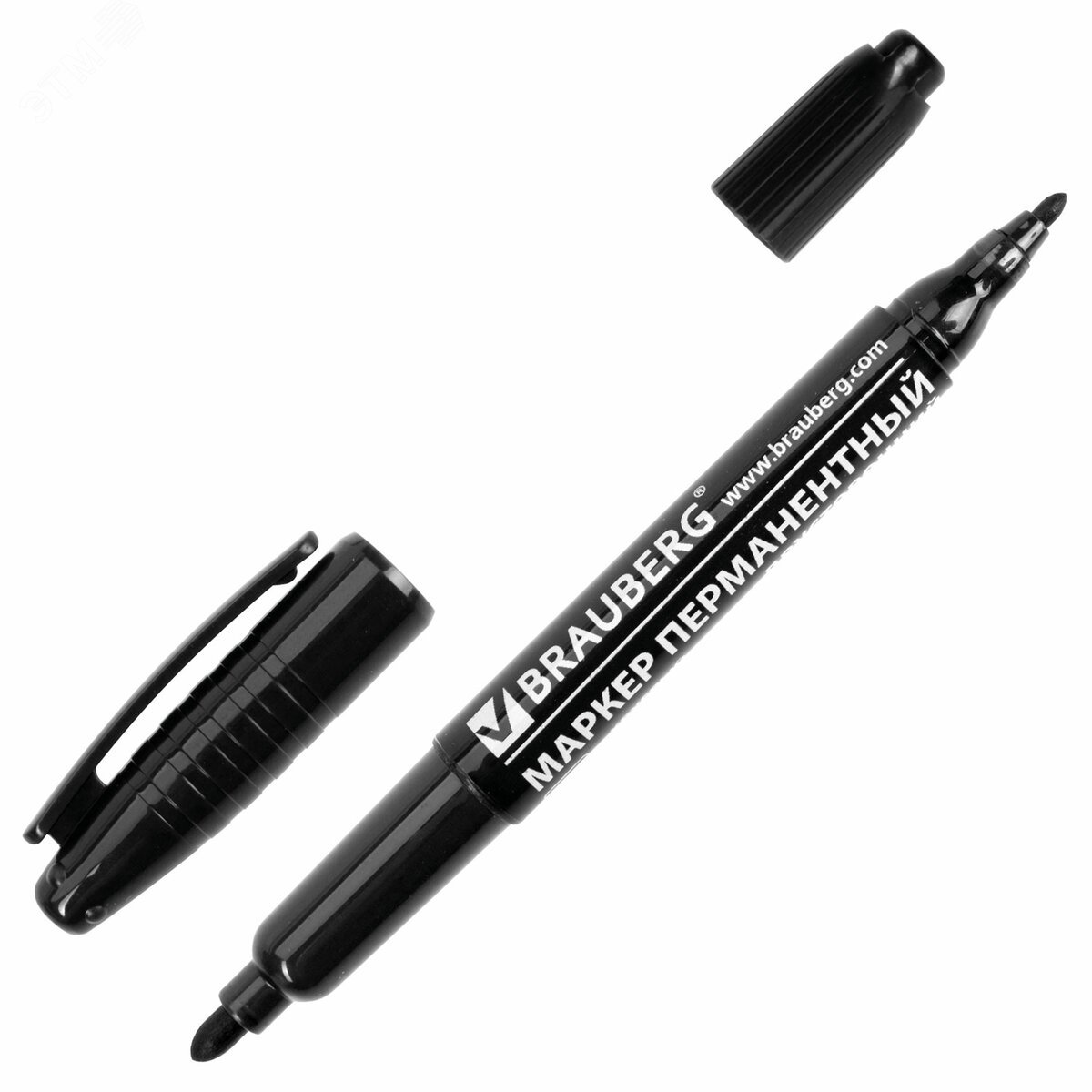 Изображение товара Маркер перманентный двусторонний BRAUBERG, черный, круглый наконечник, 2/4 мм (шт)