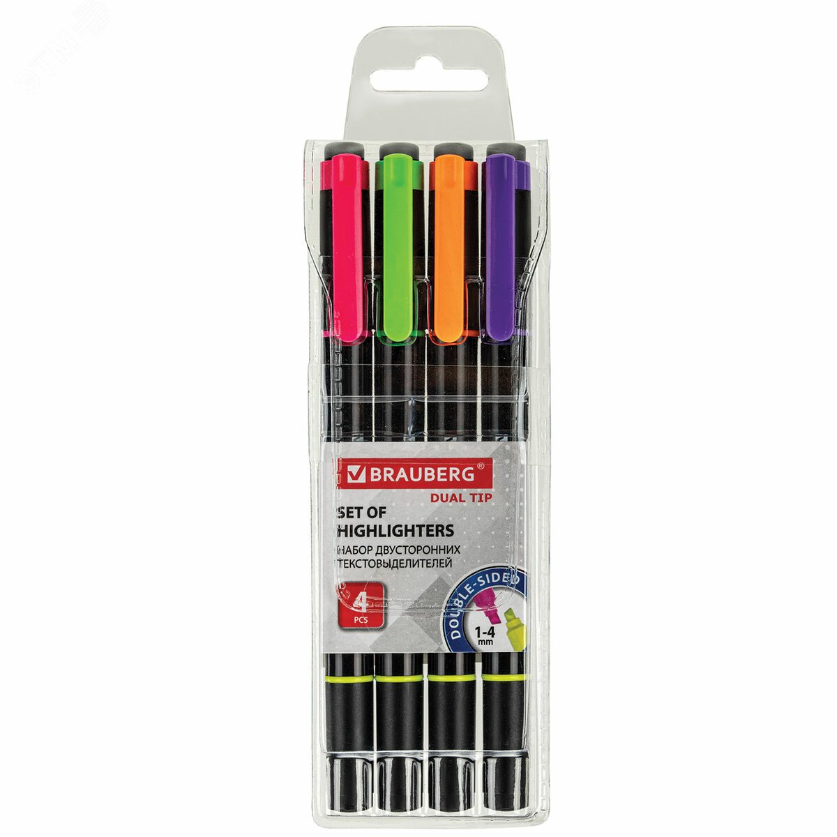 Изображение товара Набор текстовыделителей двусторонних BRAUBERG DUAL TIP 4 шт., АССОРТИ, линия 1-4 мм, 150845 (шт) Изображение товара Набор текстовыделителей двусторонних BRAUBERG DUAL TIP 4 шт., АССОРТИ, линия 1-4 мм, 150845 (шт)