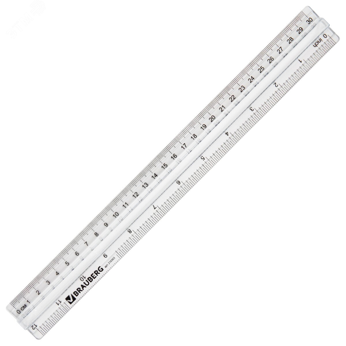 Изображение товара Пластиковая линейка 30 см BRAUBERG с держателем прозрачная евро-подвес