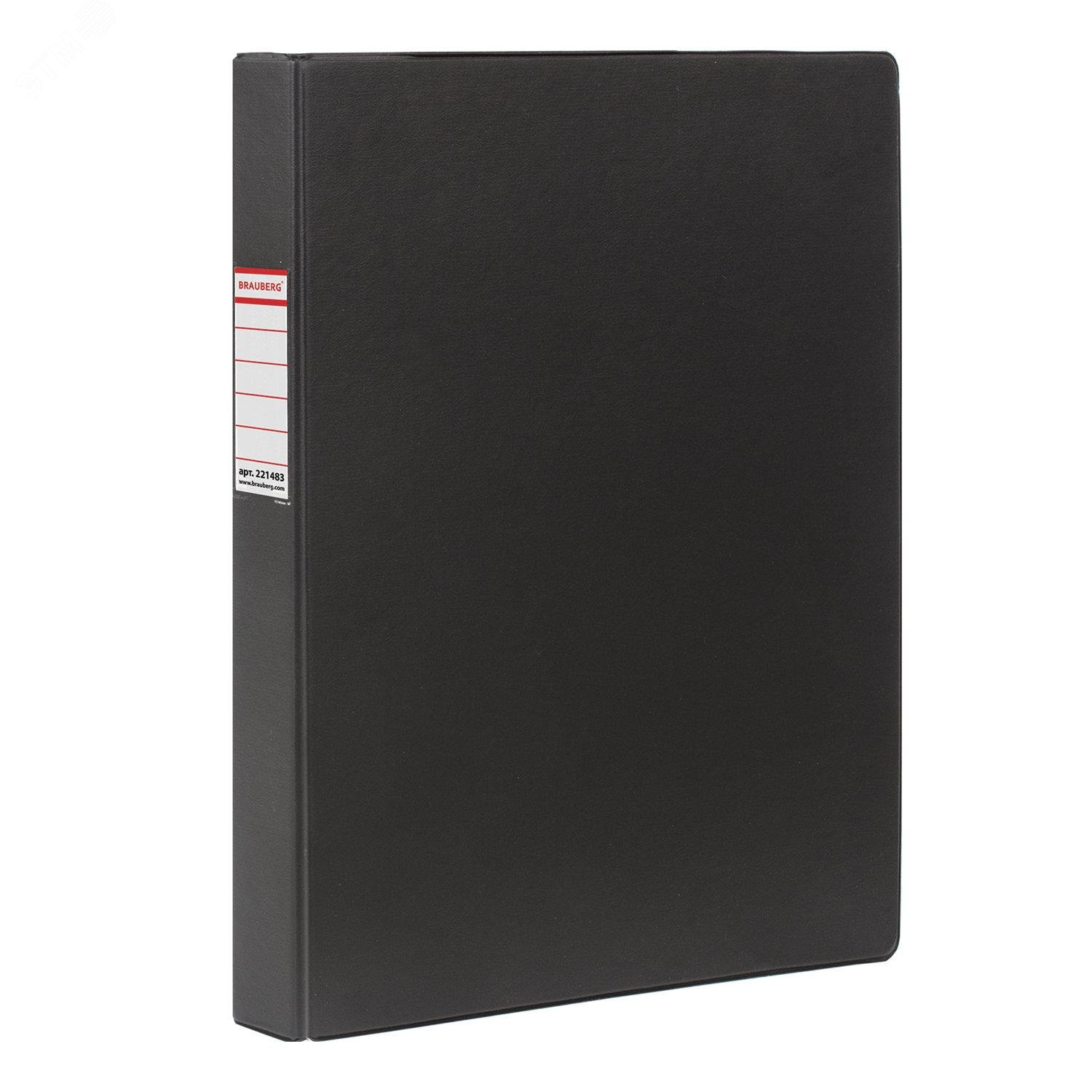 Изображение товара Папка на 4 кольцах BRAUBERG, картон с ПВХ, 35 мм, черная, до 250 листов (шт)