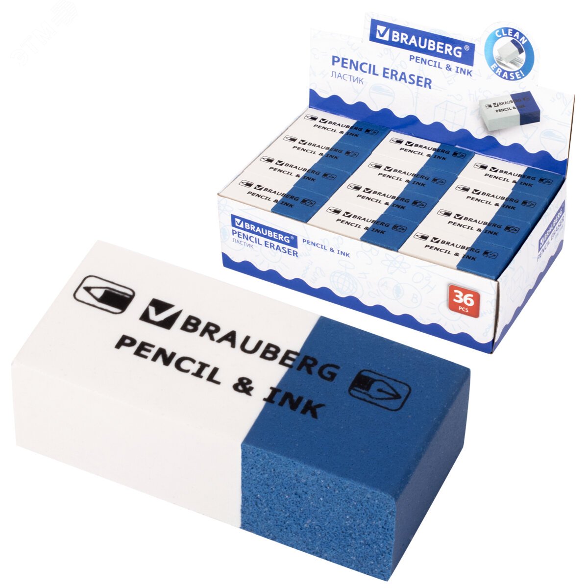 Изображение товара Ластик BRAUBERG PENCIL & INK 39х18х12 мм бело-синий (шт) Изображение товара Ластик BRAUBERG PENCIL & INK 39х18х12 мм бело-синий (шт)