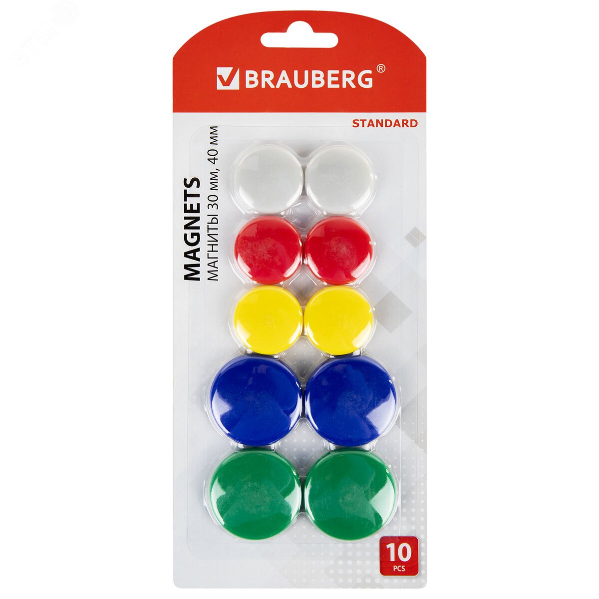 Изображение товара Набор магнитов BRAUBERG STANDARD 30 и 40 мм, 10 шт надежное крепление