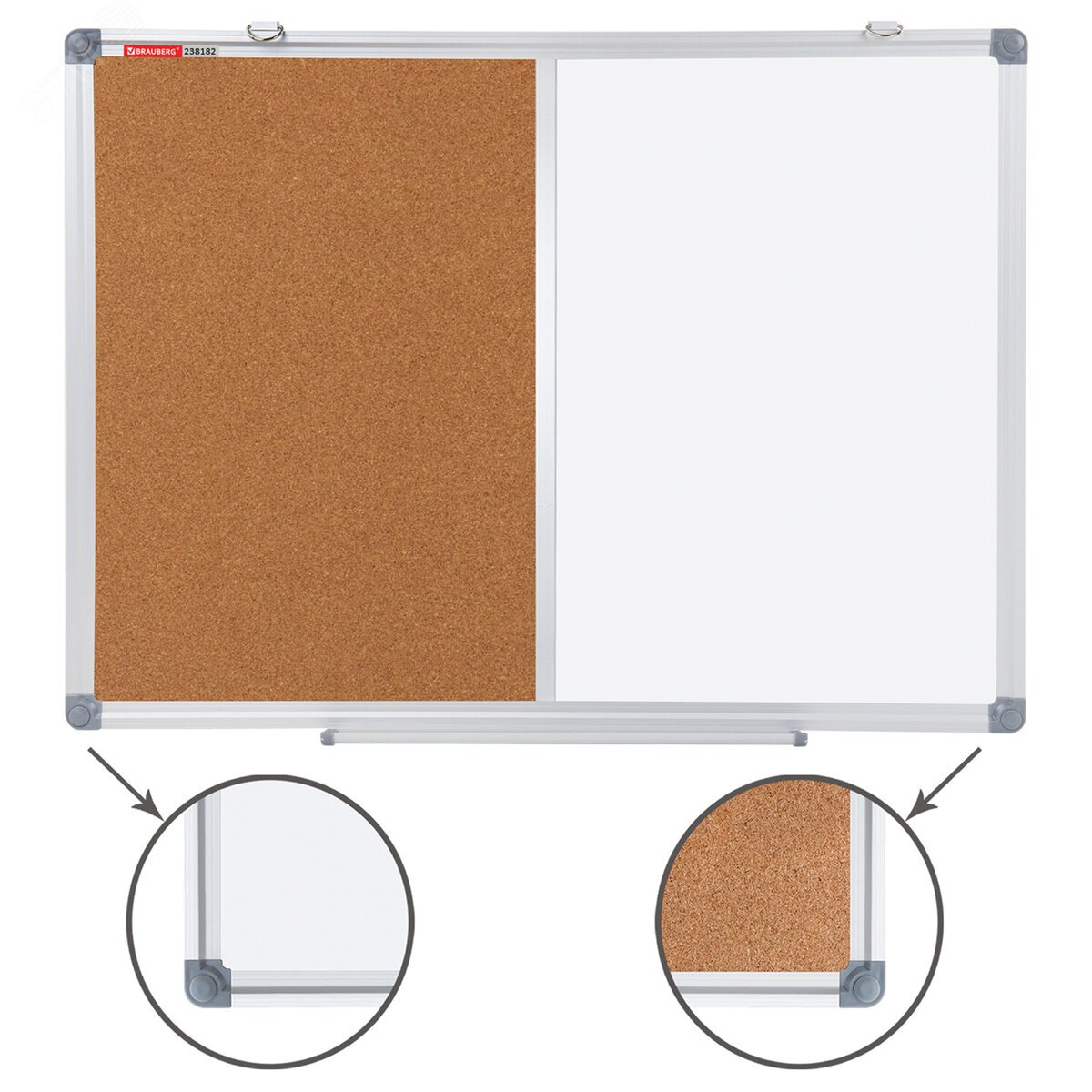 Изображение товара Доска комбинированная: магнитно-маркерная, пробковая для объявлений 45х60см, BRAUBERG Extra, 238182 (шт)