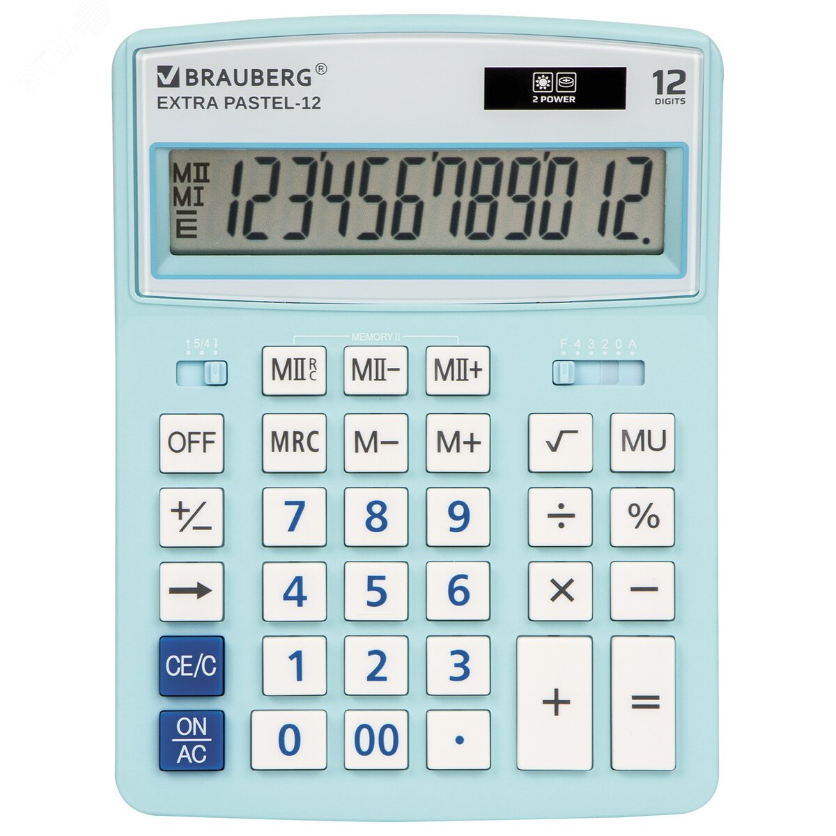 Изображение товара Калькулятор настольный BRAUBERG EXTRA PASTEL-12-LB (206x155мм), 12 разрядов, ГОЛУБОЙ, 250486 (шт)