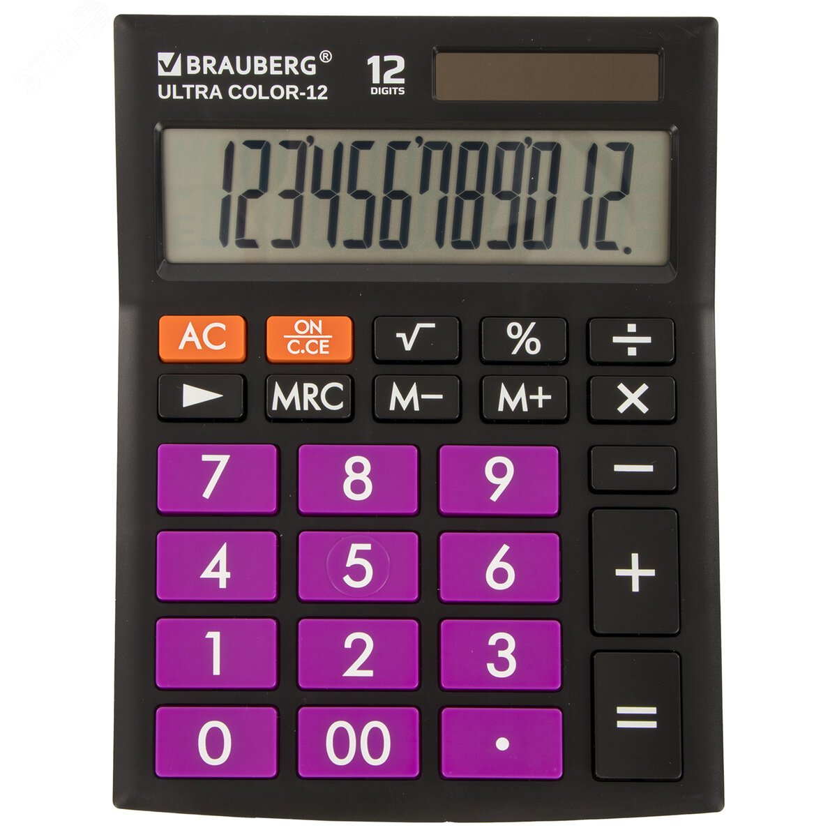 Изображение товара Калькулятор настольный BRAUBERG ULTRA COLOR-12-BKPR (192x143мм),12 разрядов,ЧЕРНО-ФИОЛЕТОВЫЙ, 250501 (шт)