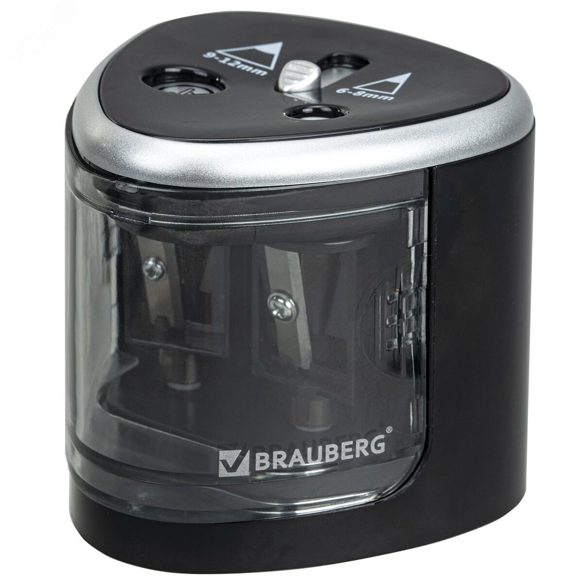 Изображение товара Точилка электрическая BRAUBERG DUAL (для 2 диаметров карандашей!), 4 батарейки АА, черная, 270581 (шт)