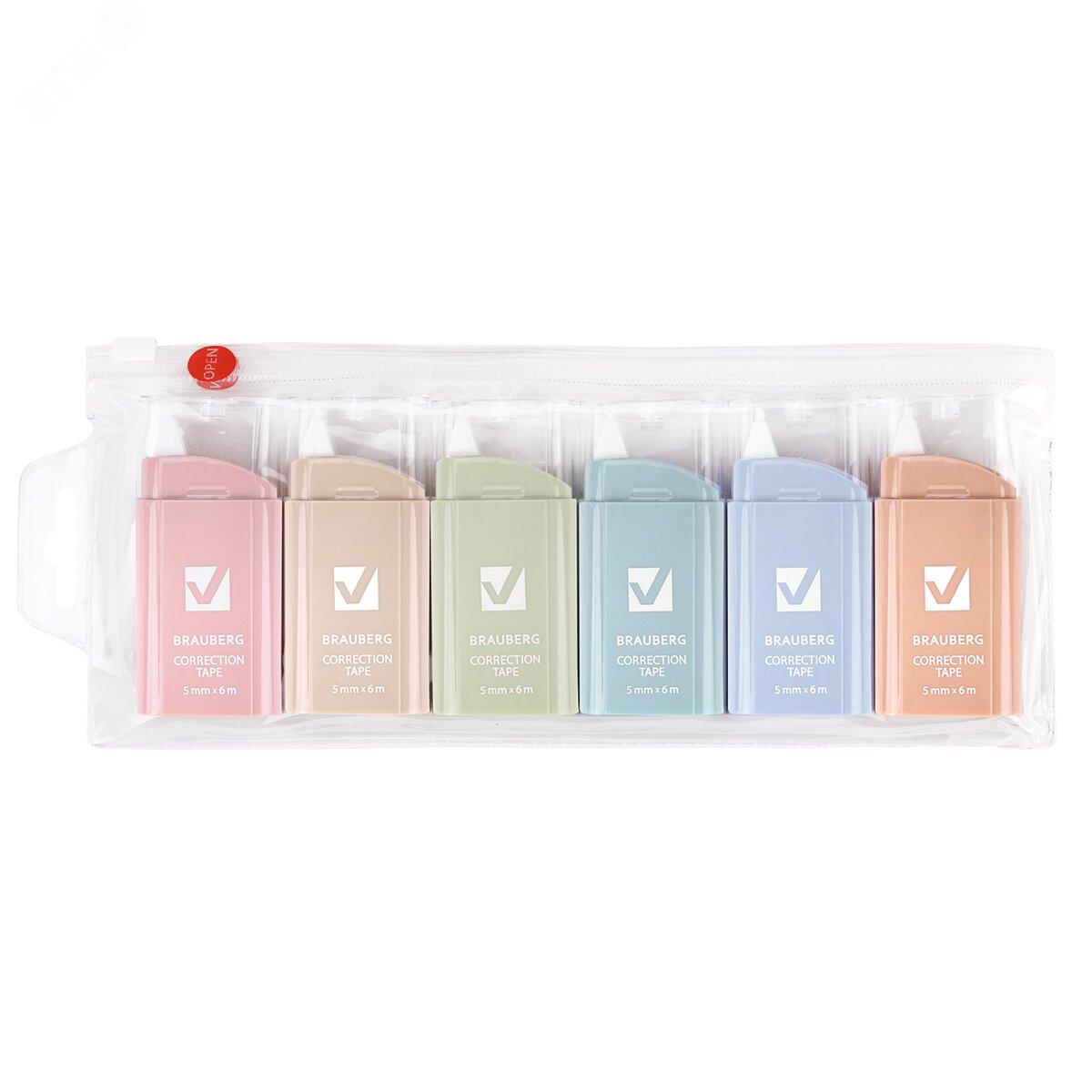 Изображение товара Корректирующая лента BRAUBERG COMPACT PASTEL 5 мм 6 м комплект 6 шт пенал