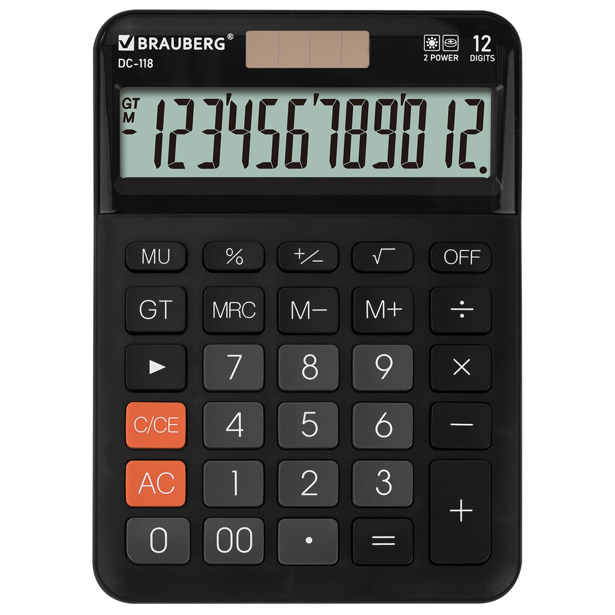 Изображение товара Настольный калькулятор BRAUBERG DC-118-BK 12 разрядов с двойным питанием