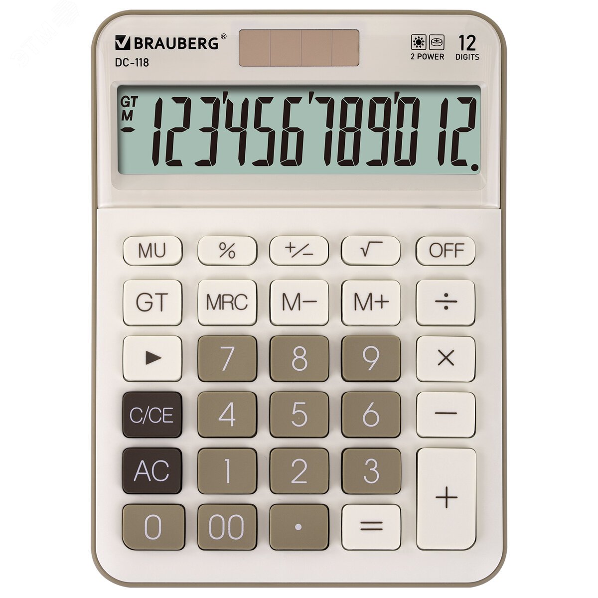 Изображение товара Настольный калькулятор BRAUBERG DC-118-BG 12 разрядов с батарейкой и солнечной панелью