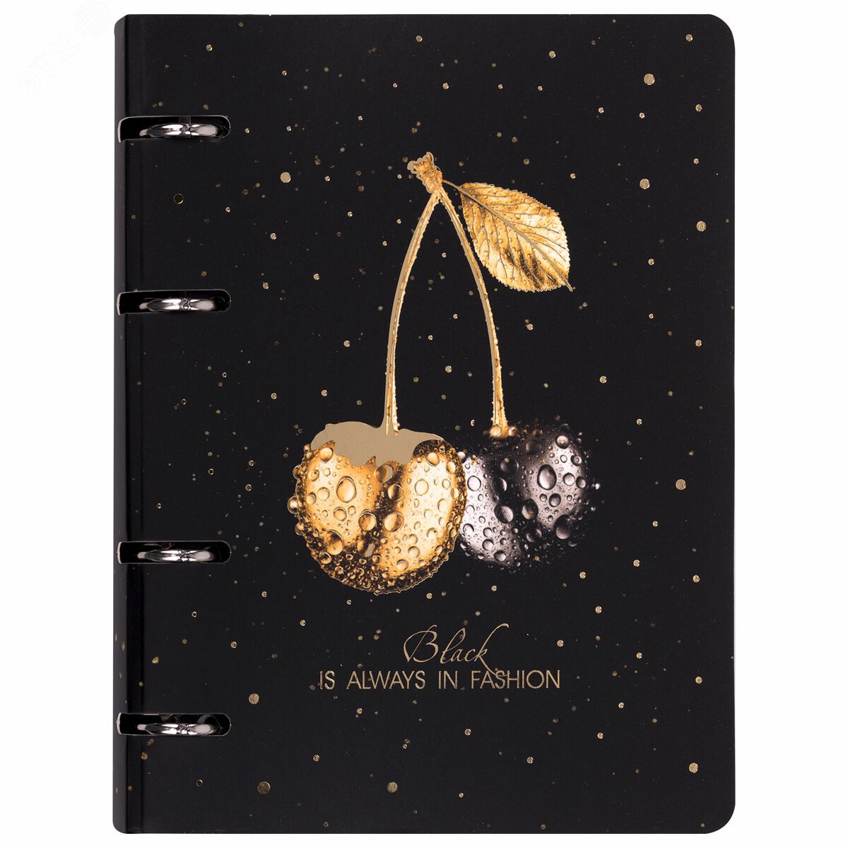 Изображение товара Тетрадь на кольцах А5 160х212мм, 120л, картон, фольга, клетка, BRAUBERG, Black&Gold, 404735 (шт)