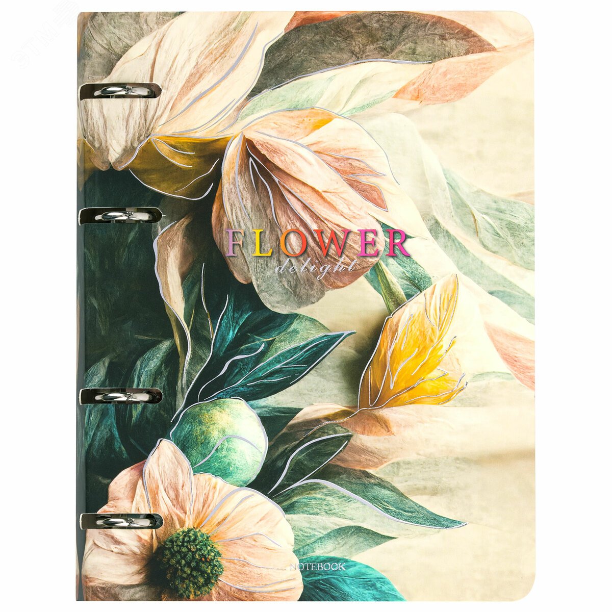 Изображение товара Тетрадь на кольцах А5 160х212мм, 120л, картон, фольга, клетка, BRAUBERG, Delicate flowers, 404737 (шт)