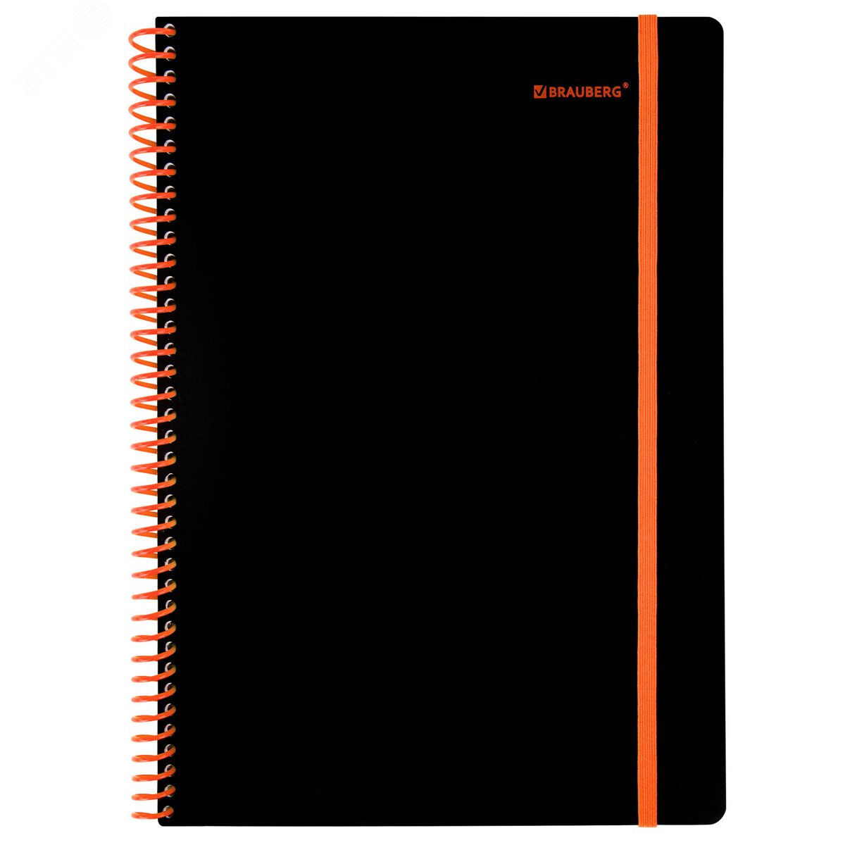 Изображение товара Тетрадь А4 80 листов пластик спираль резинка BRAUBERG черный оранжевый