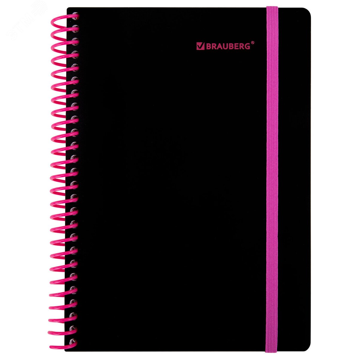 Изображение товара Тетрадь обложка пластик А5 80л спираль BRAUBERG черный розовый