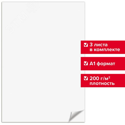 Ватман формат А1 (610х860мм), ГОЗНАК С-Пб, плотность 200 г/м2, КОМПЛЕКТ ...