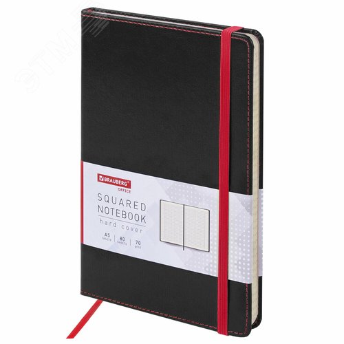 Изображение товара Блокнот А5 148x218мм, BRAUBERG Office, под кожу, 80л, резинка, клетка, черный, 111027 (шт)