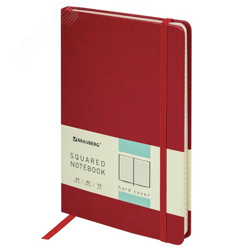 Изображение товара Блокнот А5 148x218мм, BRAUBERG Metropolis Special, под кожу, 80л, резинка, клетка, красный, 111575 (шт)