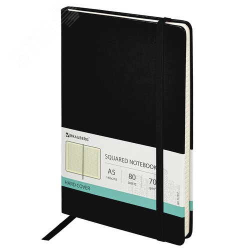 Изображение товара Блокнот А5 148x218мм, BRAUBERG Metropolis Special, под кожу, 80л, резинка, клетка, черный, 111577 (шт)