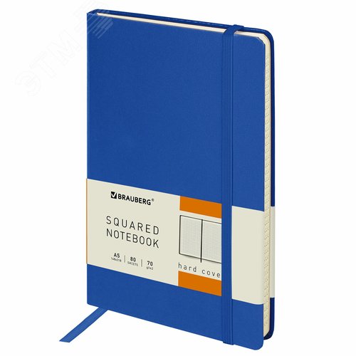 Изображение товара Блокнот А5 148x218мм, BRAUBERG Metropolis, балакрон, 80л, резинка, клетка, синий, 111582 (шт)