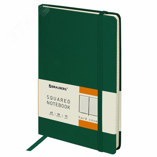 Изображение товара Блокнот А5 148x218мм, BRAUBERG Metropolis, балакрон, 80л, резинка, клетка, зеленый, 111583 (шт)
