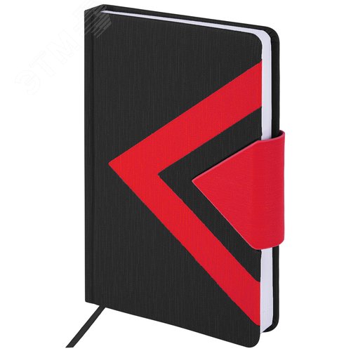 Изображение товара Ежедневник недатированный А5 138x213мм BRAUBERG Waves под кожу, застежка 160л, черный/красный,111876 (шт)