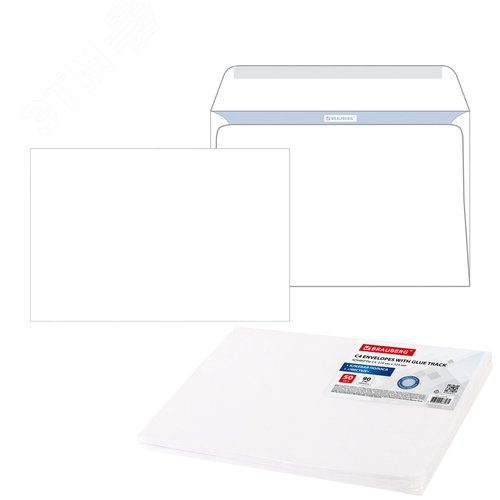 Изображение товара Конверты С4 (229х324мм), клей, 90г/м2, КОМПЛЕКТ 50шт, внутренняя запечатка, BRAUBERG, 112176 (шт)