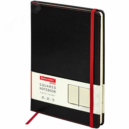 Изображение товара Блокнот БОЛЬШОЙ ФОРМАТ 180х250мм B5, BRAUBERG Office под кожу 80л, клетка, черный, 113309 (шт)