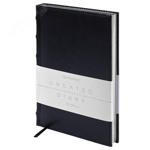 Изображение товара Ежедневник недатированный А5 138х213мм BRAUBERG FLAME под кожу 160л черный, серебряный срез, 113425 (шт)